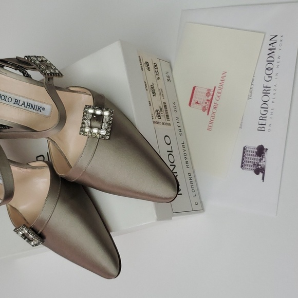 VTG Manolo Blahnik Crystal Satin Slingbacks in box- Carolyne 90s Mary Jane Esque - Picture 15 of 17